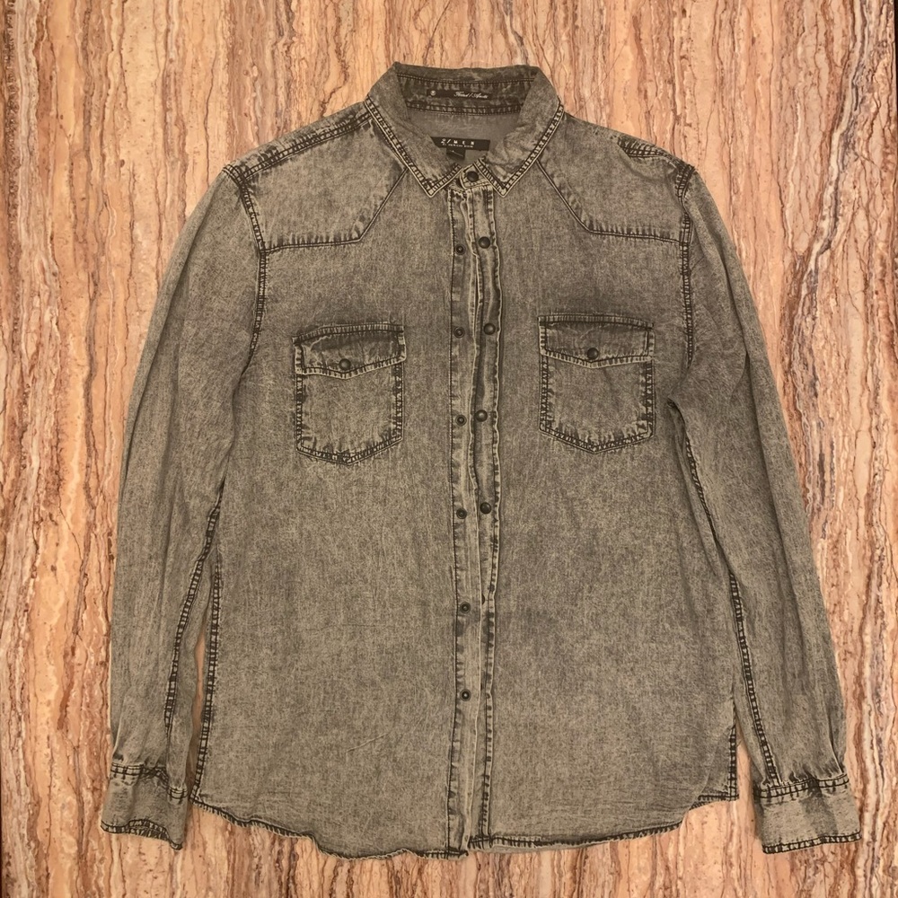 21 Men Gray Stonewash Denim Button down